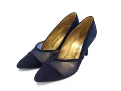 YVESSAINTLAURENTイヴサンローラン レザー×ナイロン ヒール パンプス 表記サイズ35 1/2(約22.5cm) 靴 レディース ネイビー系 DH8053