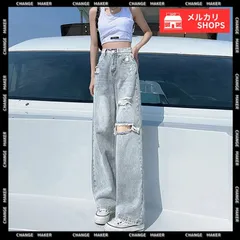 ダメージ デニムパンツ ハイウエスト 韓国 ゆったり セミワイドパンツ 体型カバー ジーンズ おしゃれ レディース 美脚 ジーパン カジュアル ロングパンツ ストレート アメカジ デニム 脚長 ストリート お洒落 ズボン ダメージ加工 CH83MTAI-001