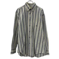 NAUTICA 長袖 ストライプシャツ L ブラウン マルチカラー ノーティカ ボタンダウン 胸ポケット 刺繍ロゴ コットン100% 春物 a710-6218