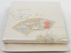 平和屋着物◎太鼓柄袋帯　駒刺繍　花鳥文　金糸　正絹　逸品　AAAH2970Abw