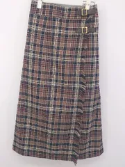 ◇ MAJESTIC LEGON チェック ラップ風 ロング スカート サイズM ブラウン系 マルチ レディース P  【1302090003510】