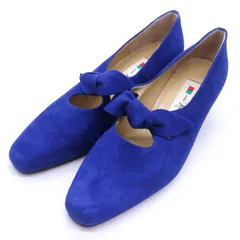 銀座カネマツ パンプス スエード スクエアトゥ リボン シューズ ブランド 靴 レディース 23.5サイズ ブルー Kanematsu 【中古】