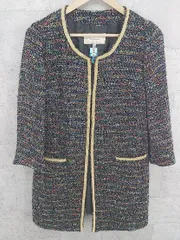 ■ ROPE PICNIC ロペピクニック ツイード 長袖 ノーカラー コート 38 ブラック マルチ * 【1002800177370】