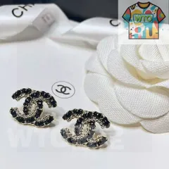 【今日WTO】Chanel シャネル スワロフスキー クリスタル レザーチェーン アイヤリング-EWS89