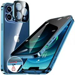 HGUTREY【覗き見防止・自動ポップアップボタン】 iPhone12 Pro 用 ケース 【ロック付き】【ストラップホール付き】一体型レンズ保護 両面9H強化ガラス iPhone12プロケース 耐衝撃 アルミ バンパー メタルフレーム スマホケース 薄型 1