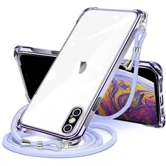 iPhone XS Max 用 ケース クリア ショルダー iphone xs max 用 スマホケース アイフォンXSMax カバー 肩掛け 斜めかけ 縄掛けケース 透明 TPU 薄型 軽量 耐衝撃 紐付き 斜めがけ 織りストラップ付き ネックストラップ 0