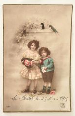 花束をもつサラちゃん 少女 フランス イギリス ヴィンテージ