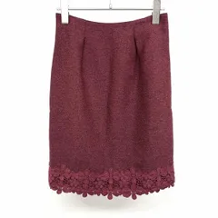 古着 PROPORTION BODY DRESSING プロポーションボディドレッシング タイトスカート タック 裾に花柄 裏地付き ひざ丈 ポリ100% S (2) ワインレッド系×ブラック 赤系 レディース