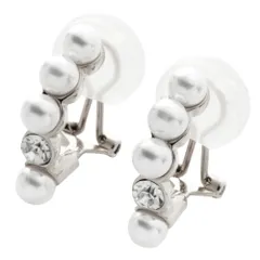 【B：シルバー×イヤリング】[Cream dot. クリームドット公式] イヤリング レディース 金属アレルギー ニッケルフリー シリコンカバー クリップ式 パール キュービックジルコニア カーブ 上品 エレガント