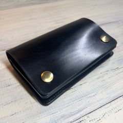 【トラッカーウォレット ミドル 2層】 ブラック 本革 ハンドメイド ゴールド