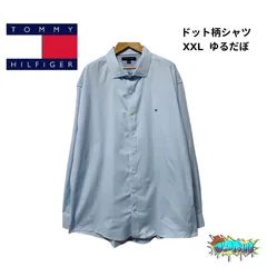 TOMMY HILFIGER 長袖シャツ XXL スカイブルー ビックシルエット 刺繍ロゴ ドット柄 上品デザイン オーバーサイズ ストリート 春カラー 90s 00s Y2K ゆるだぼ オックスフォード 古着 B117