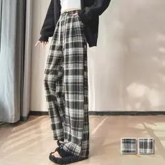 チェック柄ワイドパンツ 10代 20代 30代 韓国ファッション カジュアル ラフ 可愛い アウトドア 楽ちん ゆったり 着心地 おしゃれ