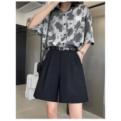 ☆ ブラック ☆ XL ☆ ハーフパンツ レディース 春夏 ハーフパンツ ボトムス レディース ショートパンツ おしゃれ きれいめ タックパンツ シンプル 無地 カジュアル ショーパン 薄手 大人 Aライン 短パン 半ズボン 上品 ハイウエスト かわいい