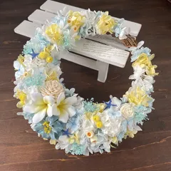 夏リース＊プリザーブドフラワー＊ハーフムーンリース＊プルメリア