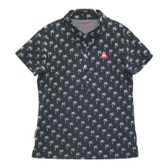 サイズ：M LECOQ GOLF ルコックゴルフ  半袖ポロシャツ ワッペン ヤシの木 総柄 ネイビー系 [240001837470]# ゴルフウェア レディース ストスト