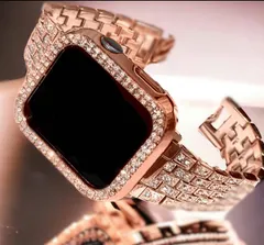 ローズゴールド　アップルウォッチケース　互換性対応 カスタム　カバー　保護バンパー保護　ギフト　　38 40 41 42 44 45 キラキラ　ベルト 　ジルコニア　バンド セット series2/3/4/5/6/7/8/9　se1/2/3