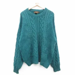 XL/古着 エディーバウアー 長袖 ケーブル セーター メンズ 90s コットン クルーネック 緑 グリーン 24sep30 中古 ニット トップス