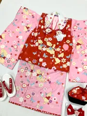☆現品限り☆≪花ラブリ≫HS357RE　新品　七五三　３歳　女の子　被布セット　ディズニー　赤　レッド　ピンク　プーさん　被布