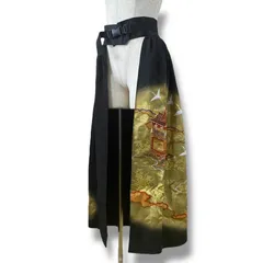 新品未使用 着物リメイク GeGe 解夏 【飛鶴×御所車文様】黒留袖オーバースカート kimono remake  管理番号：836