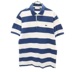 LACOSTE ラコステ 日本製 ボーダー柄 半袖 クラシックフィット ポロシャツ 3 ブルー 鹿の子 メンズ 古着