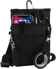 CARRY ALL BEFORE ONE 4WAY ミニサコッシュ カラビナ ベルトポーチ ミニショルダー スマホポーチ シザーバッグ ナースポーチ 介護ポーチ 作業ポーチ 腰袋 スマホ2台持ち対応 ウエストベルト 撥水(ブラック,  Mサイズ)