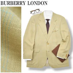 【上質】 バーバリー ロンドン BURBERRY LONDON 混麻 リネン ウィンドウペンチェック シングル 2B テーラードジャケット アンコンジャケット ブレザー 春夏 AB6 ベージュ メンズ