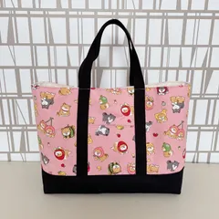 大きめトートバッグ　柴犬　フルーツ柄　マイバッグ