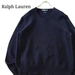 【90s】Ralph Lauren ラルフローレン コットンニット Vネック 無地 ポニー刺繍無し ネイビー