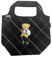 ラスト1点　未使用 ポロ ラルフローレン POLO RALPH LAUREN トートバッグ エコバッグ トート ショッピングトート  ネイビー　グリーン　チェック柄 メンズ レディース ポロベア　テディベア 折り畳み