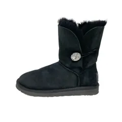 UGG(アグ) ショートブーツ 22 レディース ベイリーボタンブリング 3349 黒 スワロフスキークリスタル ムートン