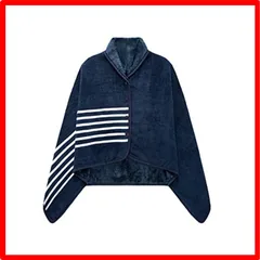 【匿名配送】 L_ネイビー [LeafIn] ひざ掛け ブランケット ハーフケット 大判 4way 着る毛布 肩掛け ボタン付き 厚手 防寒対策 あったか チェ