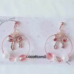 ❤️115フープリボンピアス／イヤリング❤️ローズ