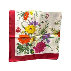 GUCCI (グッチ) 花柄シルクスカーフ レディース ホワイト×ボルドー