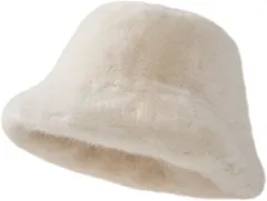 FUPUTWO バケットハット レディース 防寒 帽子 暖かい ふわふわ 無地 バケハ 秋冬 JP アルファベット Free Size(ホワイト,  Free Size)