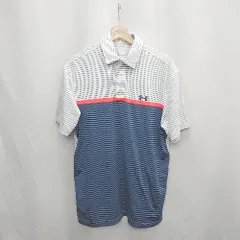 ◇ ⊂ UNDER ARMOUR アンダーアーマー ボーダー 半袖 ポロシャツ サイズLG ホワイト ブルー メンズ E  【1502180073809】