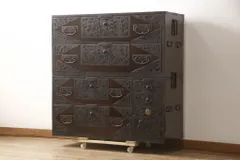 江戸時代後期幕末頃〜明治時代前年期頃讃岐國蔵出時代古鉄金具付木製船箪笥当時物 アンティーク船箪笥の販売・通販 | ラフジュ工房