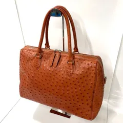 ★-20 良品 GARBO ガルボ ボストンバッグ ハンドバッグ オーストリッチ 本革 ダチョウ エキゾチックレザー オレンジブラウン 日本製 ショルスト付き 底鋲 レディース メンズ バッグ