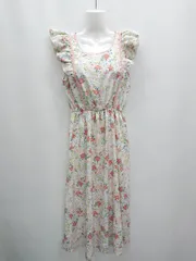 ◇ ⊂ tocco closet 花柄 フリル ノースリーブ 膝下丈 ワンピース サイズM ホワイト ピンク系 マルチ レディース P  【1409250020445】