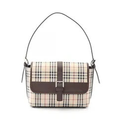 バーバリー BURBERRY ショルダーバッグ ノバチェック ブラウン キャンバス レザー チェック ショルダーバッグ レディース Used A