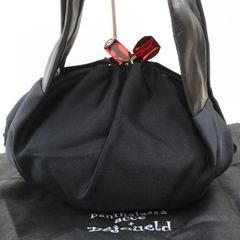 2507-30 ビージュエルド ハンドバッグ 美品 Bejoueld ナイロン×レザー製 ブラック がま口