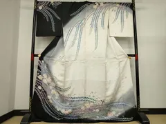 平和屋着物●訪問着　作家物　辻が花　絞り　舞花文　暈し染め　銀通し地　ロング丈　正絹　逸品　AAAZ4830ck
