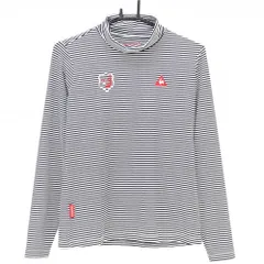 【美品】ルコックゴルフ 長袖ハイネックシャツ 白×ダークネイビー ボーダー ロゴ刺しゅう レディース L ゴルフウェア le coq sportif