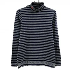 ★SALE価格★【超美品】パーリーゲイツ 長袖ハイネックシャツ グレー×ネイビー ボーダー 裾ロゴ 日本製 メンズ 4(M) ゴルフウェア PEARLY GATES