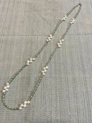 淡水パール　デザインネックレスグリーン　シルバー