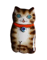 【UncleZ】　七宝焼きブローチ　赤い首輪のねこ