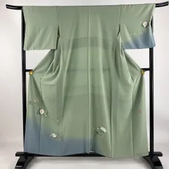 付下げ 身丈157cm 裄丈67.5cm L 袷 蒼風 落款 枝花 ぼかし 薄緑 正絹 秀品 【中古】