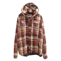 A BATHING APE (アベイシングエイプ) ラブジェネチェック コットンフード付き長袖シャツ ブラウン 001SH0201039Xのサムネイル