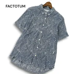 FACTOTUM ファクトタム 花柄 フラワー総柄★ 半袖 ボタンダウン インディゴ ガーゼ JQ サマー シャツ Sz.M メンズ 日本製のサムネイル