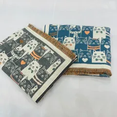 ネコショール（グレー/ブルー）スカーフマフラーひざ掛け防寒対策紫外線対策ネコいっぱい