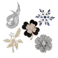 LYGGIE ブローチ [5点セット] 花 コサージュ パール 真珠 ブローチピン ピンバッジ 輝くキュービックジルコニア エレガントな花形 キラキラ ファッション メンズ レディース 子供 ジュエリー 合金 入学式 結婚式 クリスマス 誕生日 記念日 バ